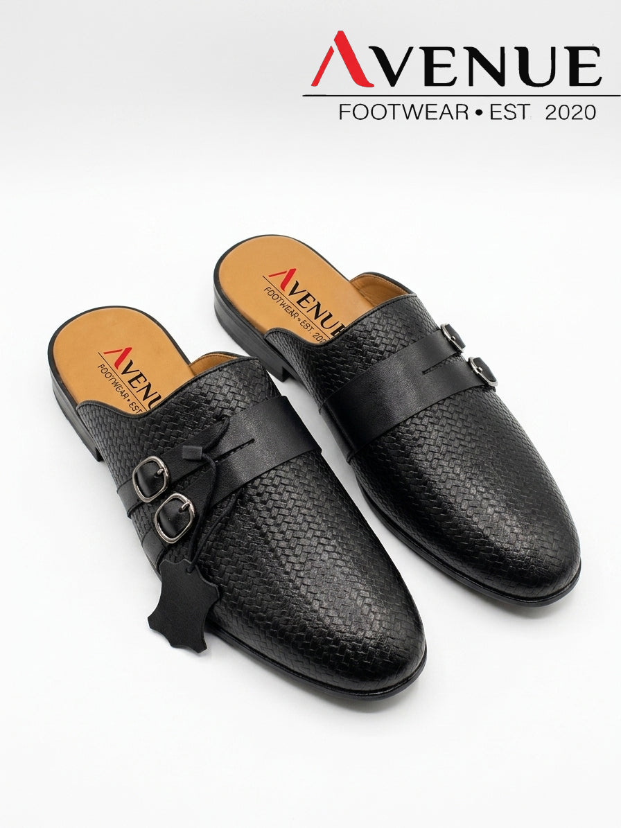 AVENUE Men's Handcrafted Brown Textured Leather Mules| Half Loafer