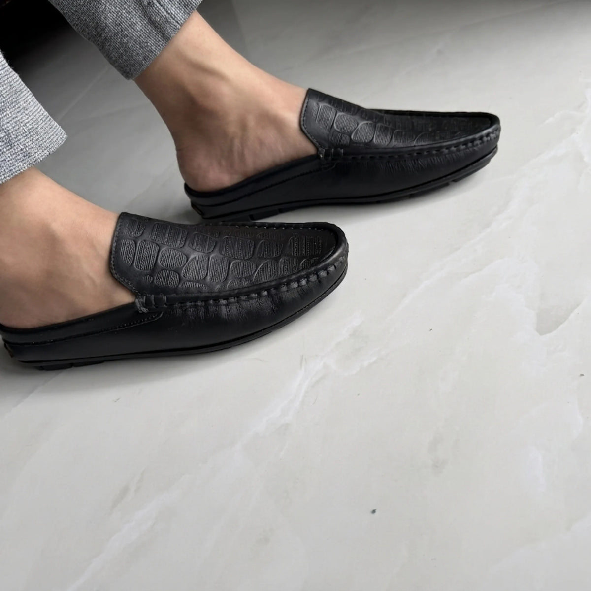 Men's Premium Half Loafers | Genuine Leather Crocodile Black_100101