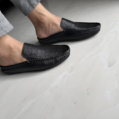 Men's Premium Half Loafers | Genuine Leather Crocodile Black_100101