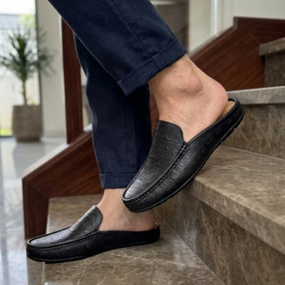 Men's Premium Half Loafers | Genuine Leather Crocodile Black_100101