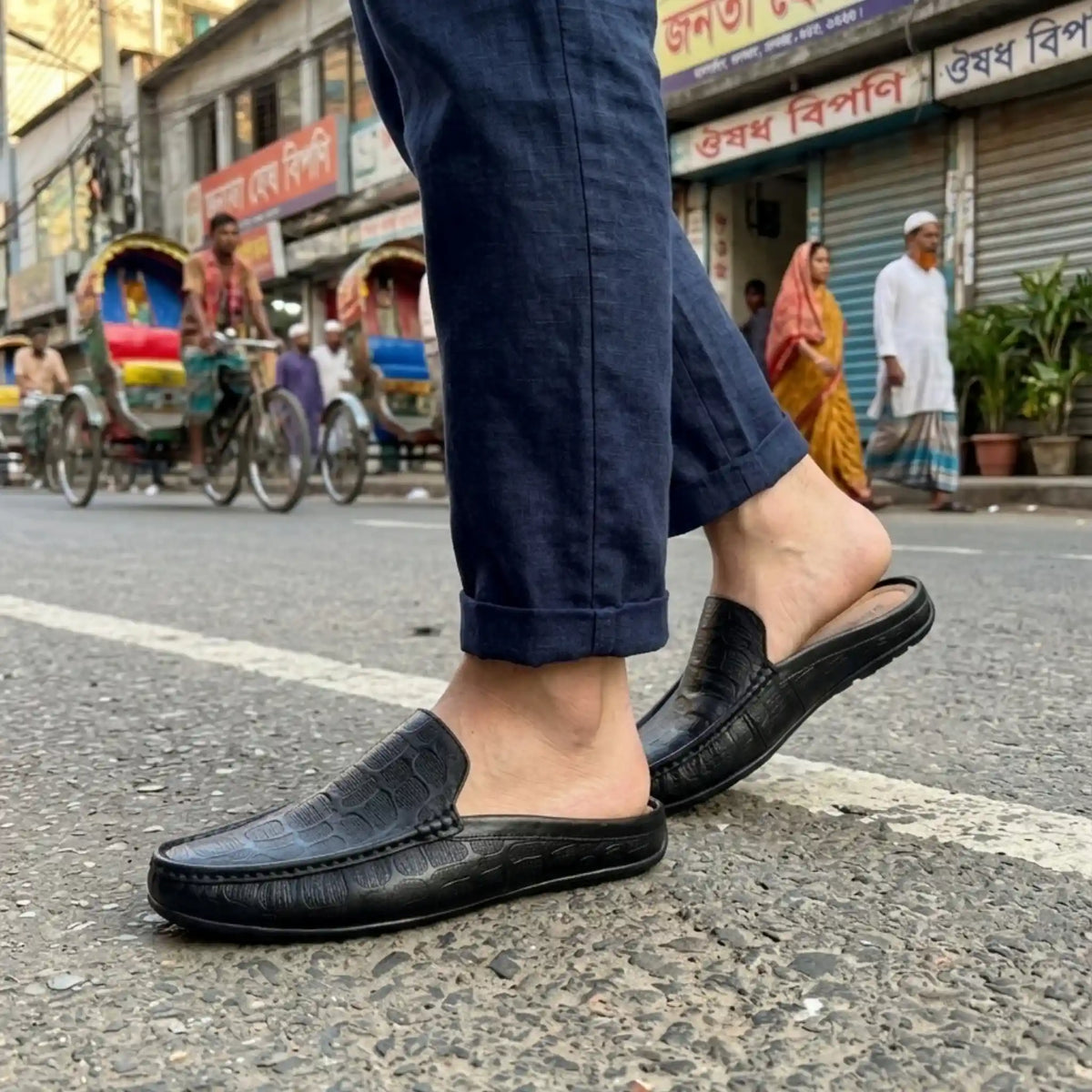 Men's Premium Half Loafers | Genuine Leather Crocodile Black_100101