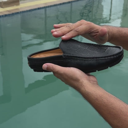 Men's Premium Half Loafers | Genuine Leather Crocodile Black_100101